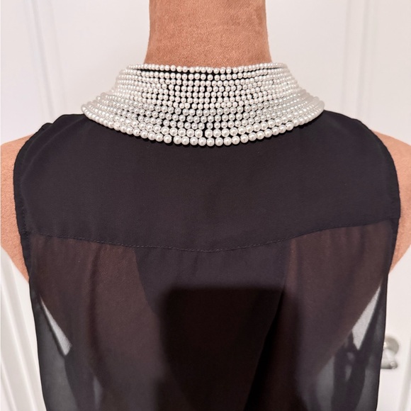 Guess Sheer Black Blouse with Pearl Collar Open Back - Picture 4 of 6